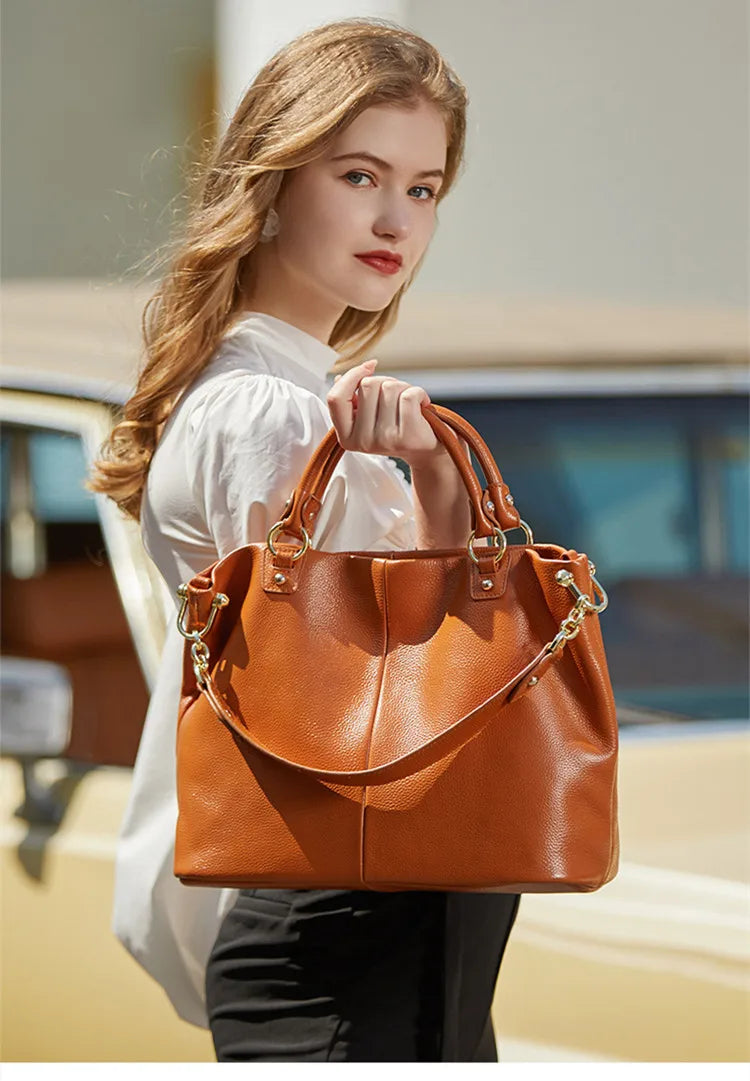 Genuine Leather Tote Handbag Casual Shoulder Bags Commuter Large Crossbody Bag