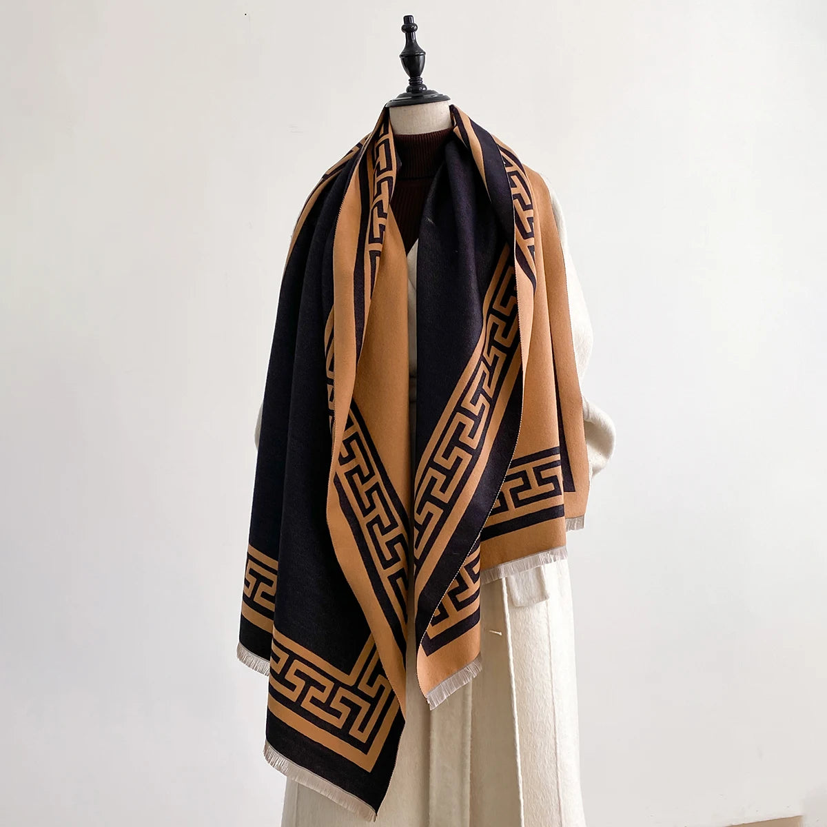 Women Geometry Print Shawl Warm Cashmere Luxury Scarf