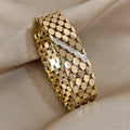 Chunky Inlaid Rhinestone Geometric Wide Stainless Steel Bangles Bracelets
