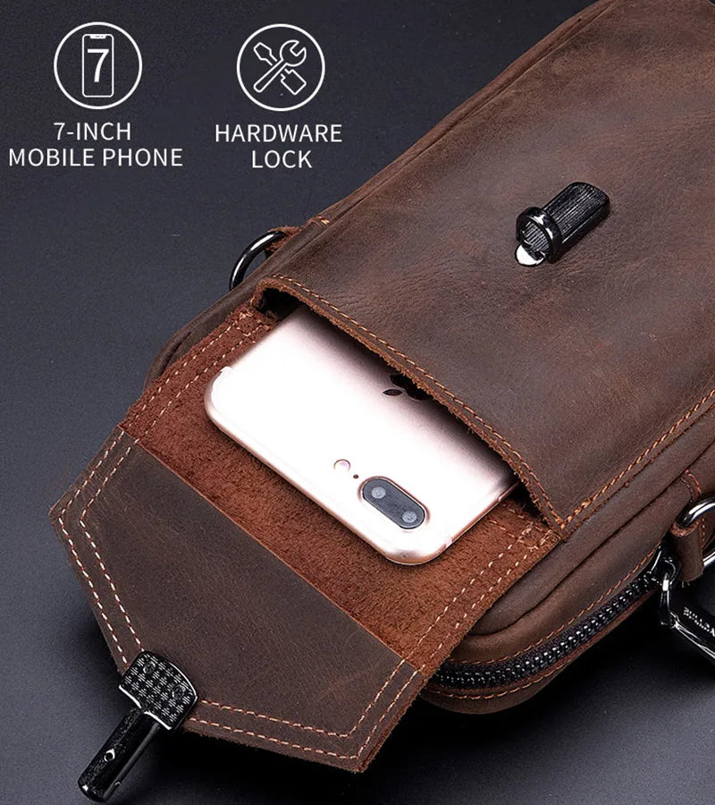 Genuine Leather Multifunctional 7-inch Mobile Phone Bag