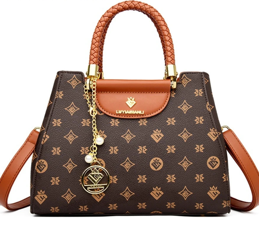 Woven Handle Elegant High Quality Leather Top-Handle Bag