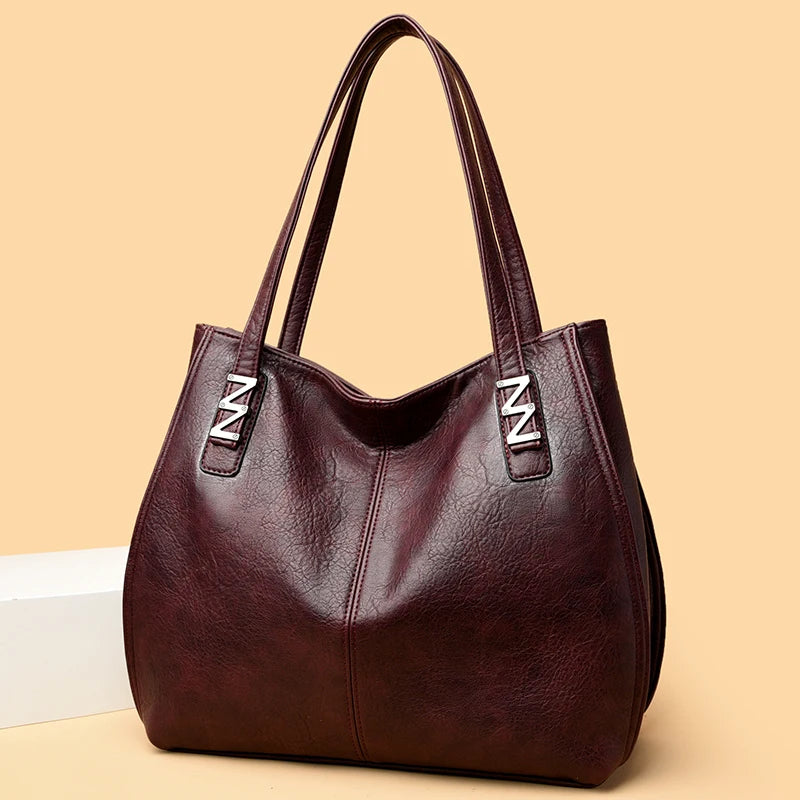 Big Retro Design PU Leather Shoulder Bags Trendy Female Handle Bag Lady Handbags