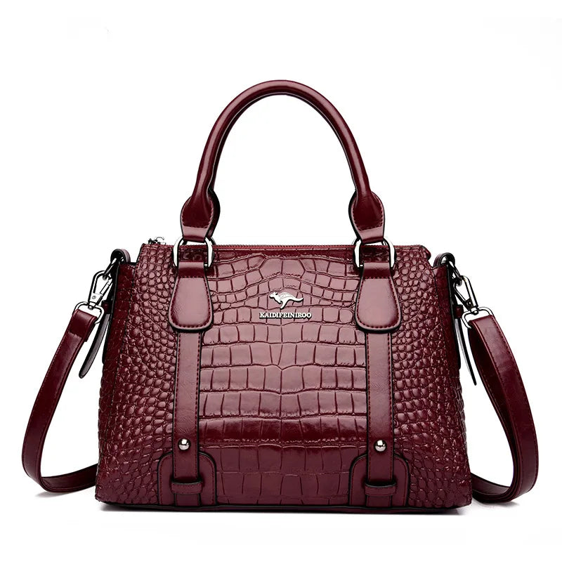 Luxury Genuine Leather Handbags For Women Crocodile Pattern Crossbody Bag