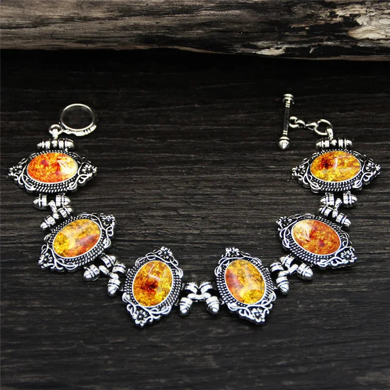 Oval Plant Flower Amethysts Quartz Bracelet