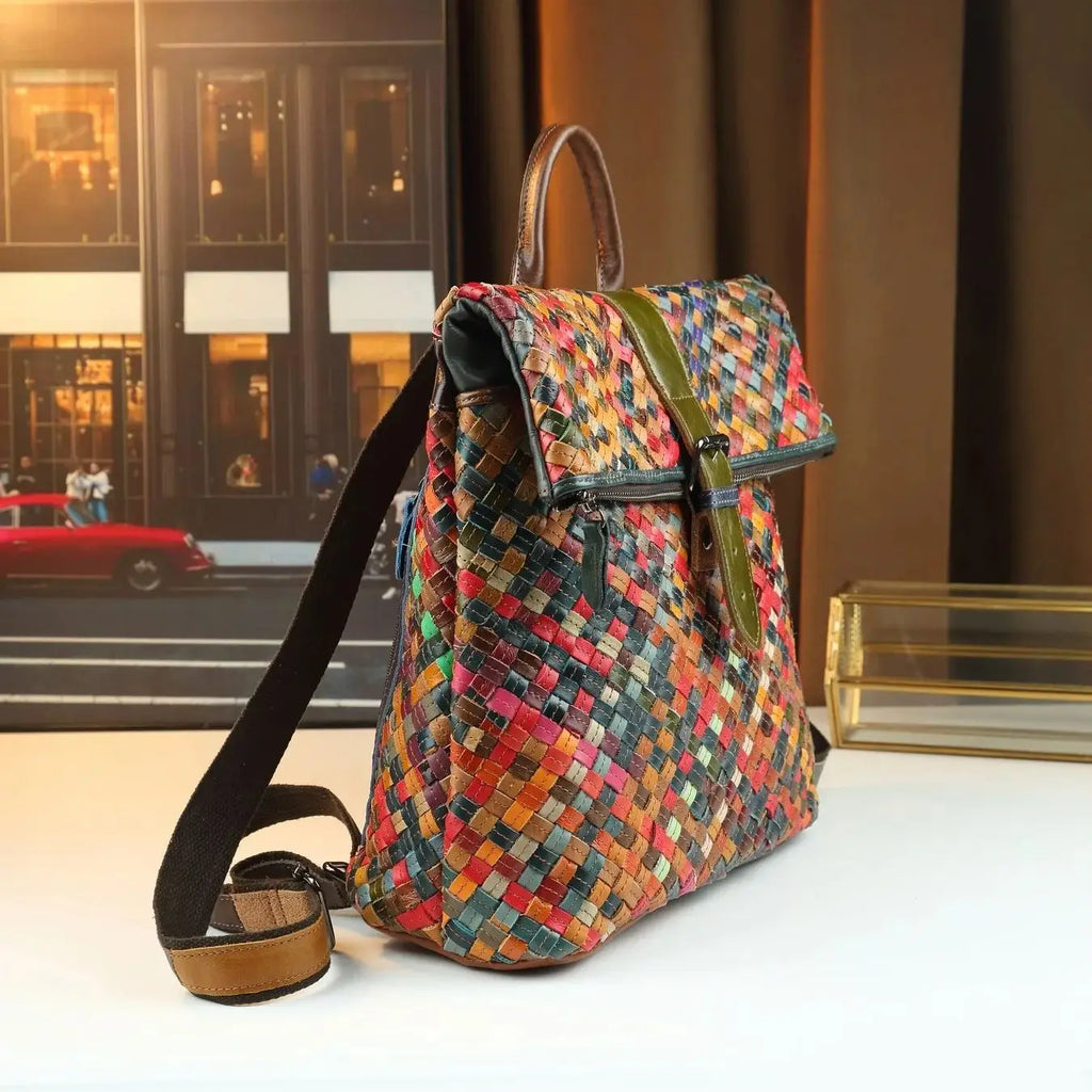 Hand-woven genuine leather women's bag colorful cowhide single-shoulder bag