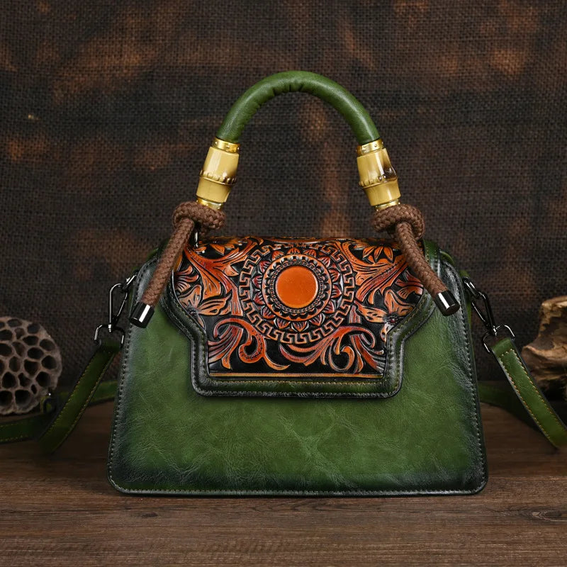Vintage Handmade Embossed Women's Leather Luxury Handbag