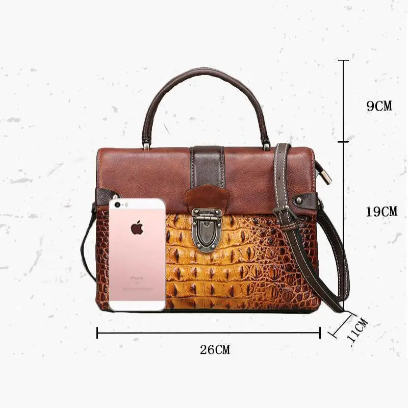 Retro Alligator Pattern Luxury Handbag Genuine Leather Bag