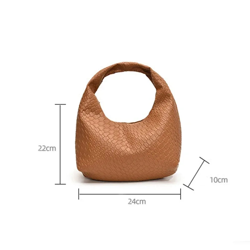 Classic Fashion Woven Embossed Soft PU Leather Small Top Handle Shoulder Bag