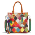 Fashionable Patchwork Tote Bag Genuine Leather Large Capacity