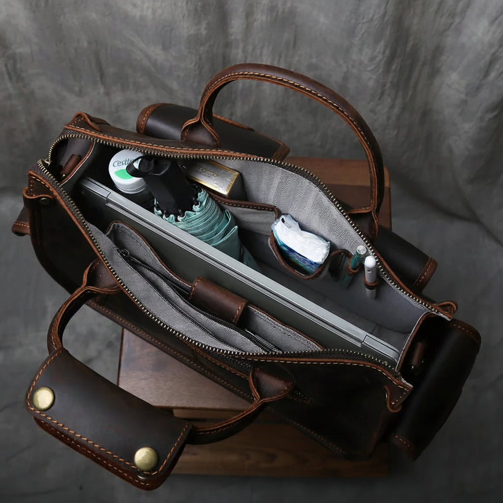 Retro Men's Handbag Genuine Leather Large Capacity Briefcase