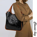 Large Capacity Ladies Handbag Leather Cowhide Color Block Letter Tote Shoulder Bag
