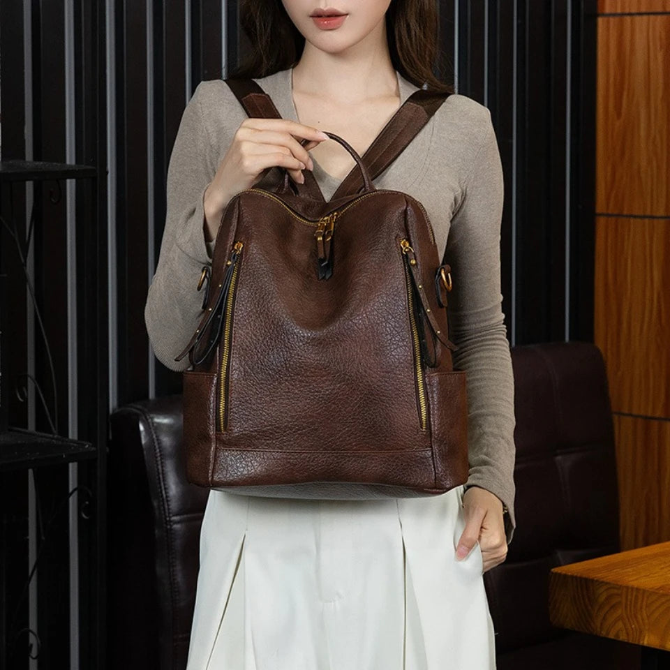 Vintage Top Quality Leather Backpacks Large Capacity