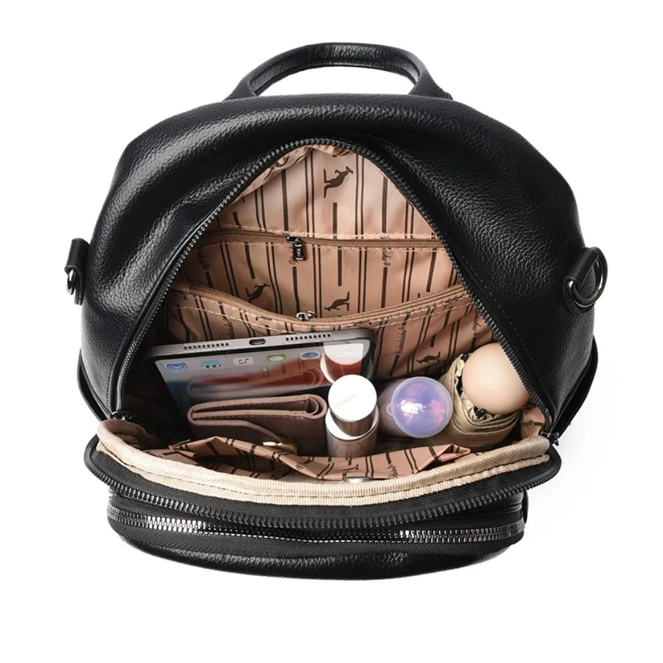 Pebbled Leather Texture Backpack Shoulder Bag Large Capacity Commuter Daypack