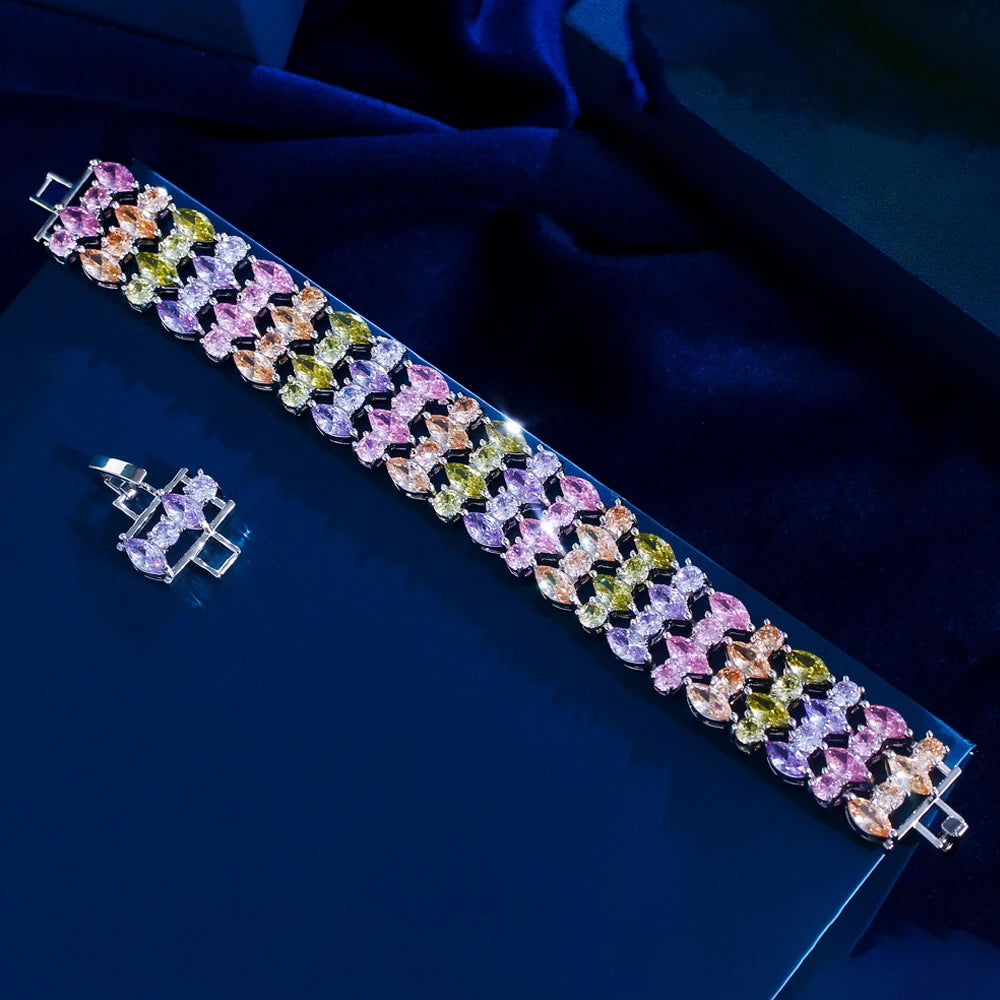 Luxury Green Zirconia Wide Fashion Bracelet for Women Fashion Evening Jewelry