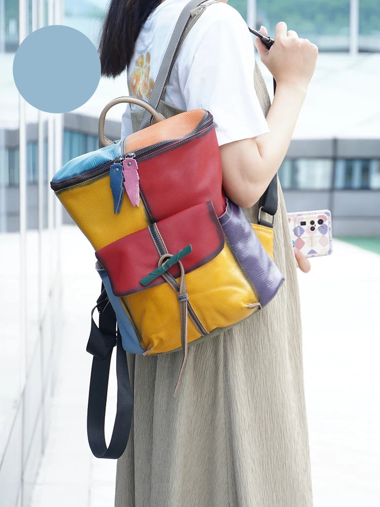 Soft Cow Leather Backpack Large Capacity Rucksack