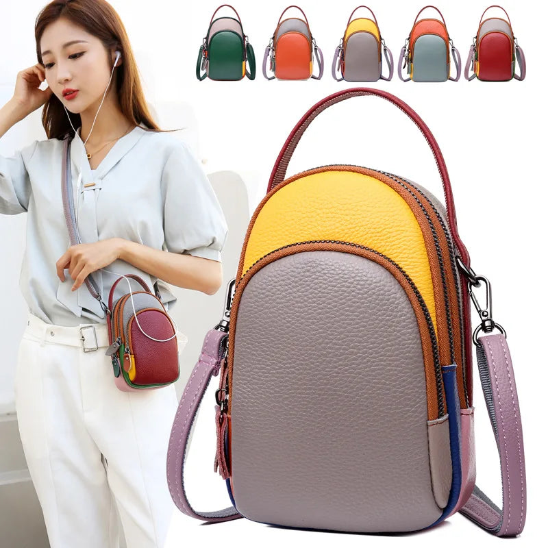 Leather mobile phone pocket change collector color head layer cowhide casual bag