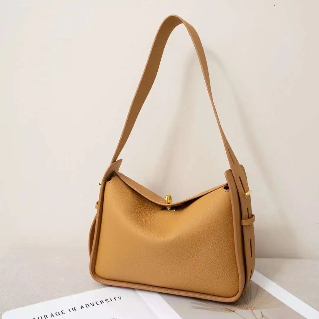 Genuine Leather Hobo Crossbody Flap Shoulder Bag Wide Strap