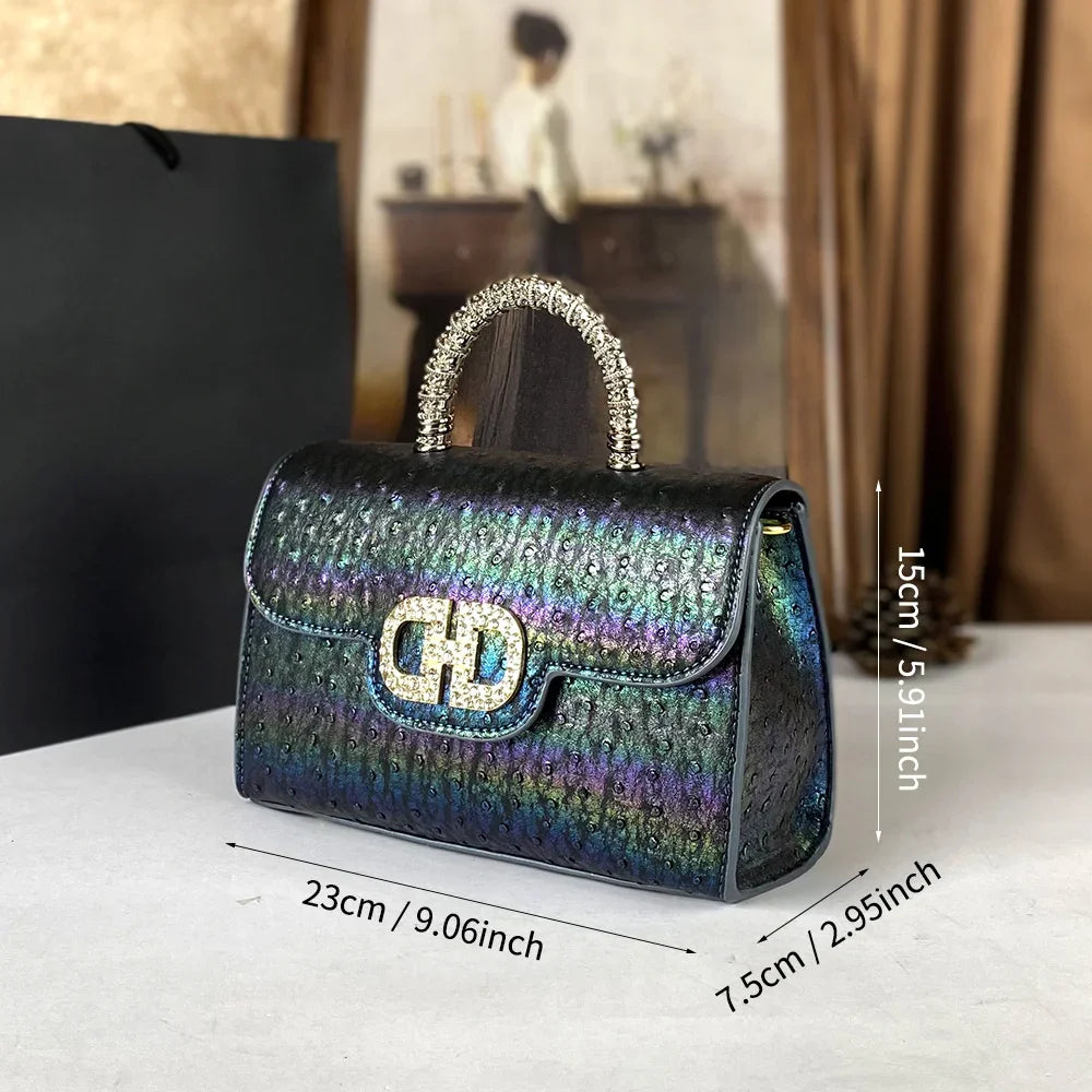 Advanced ostrich pattern diamond inlaid handbag fashionable high-end crossbody bag