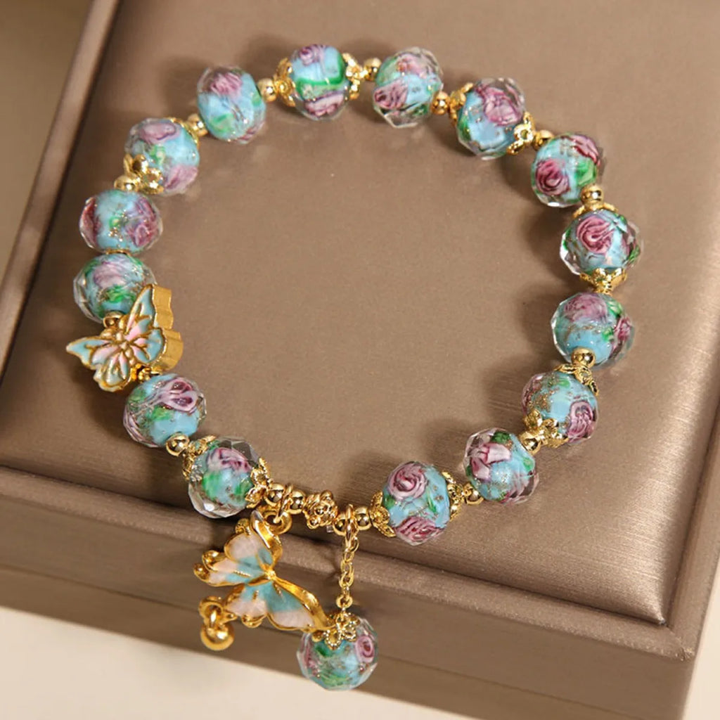 Turquoise and rose marble butterfly bracelet