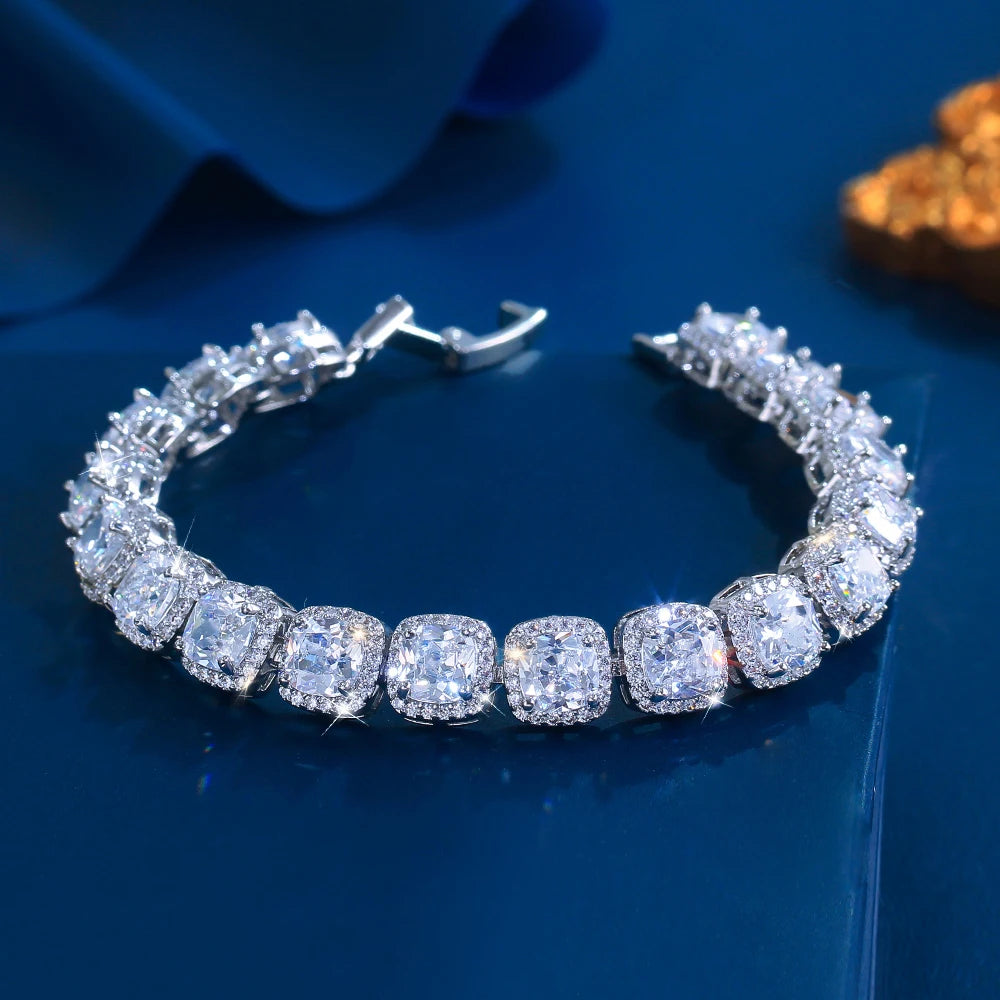 Luxury Brilliant Purple Pink Yellow Zirconia Square CZ Tennis Bracelet Jewelry for Women