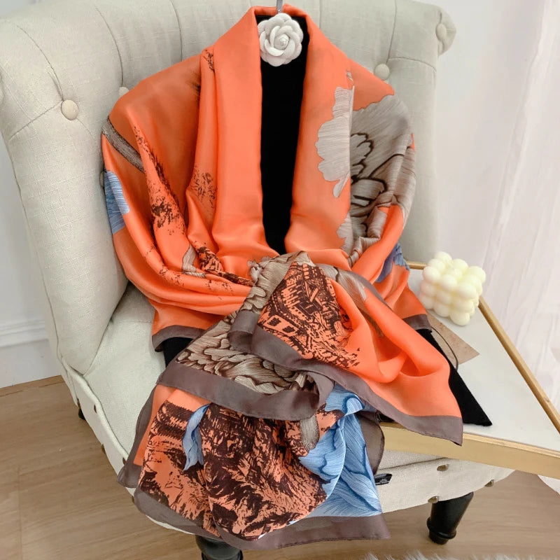 180*90cm Luxury Brand Women Scarf Summer Silk Shawl Lady Wrap Soft Design