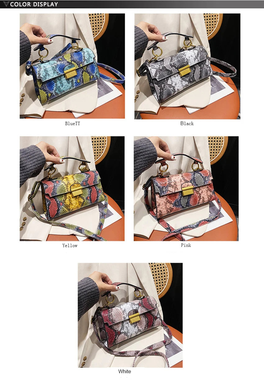 Luxury Design Handbag Snake Pattern Leather Crossbody Bag