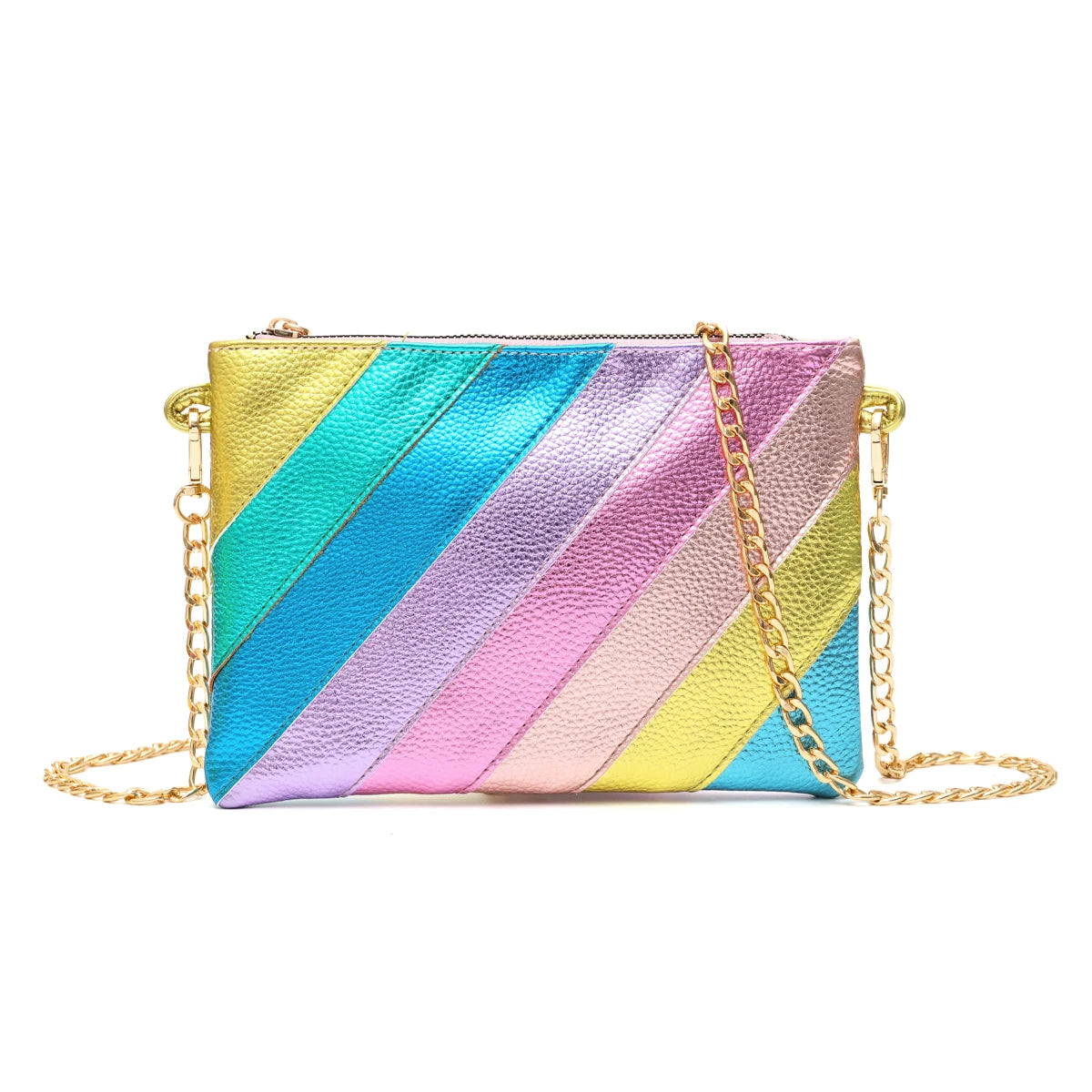 Metallic Color Stripes PU Leather Handbag Women's Square Clutch