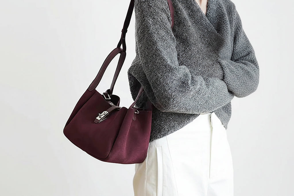 Luxury Suede Leather Hobo Bag Fashion Genuine Leather Vintage Bag