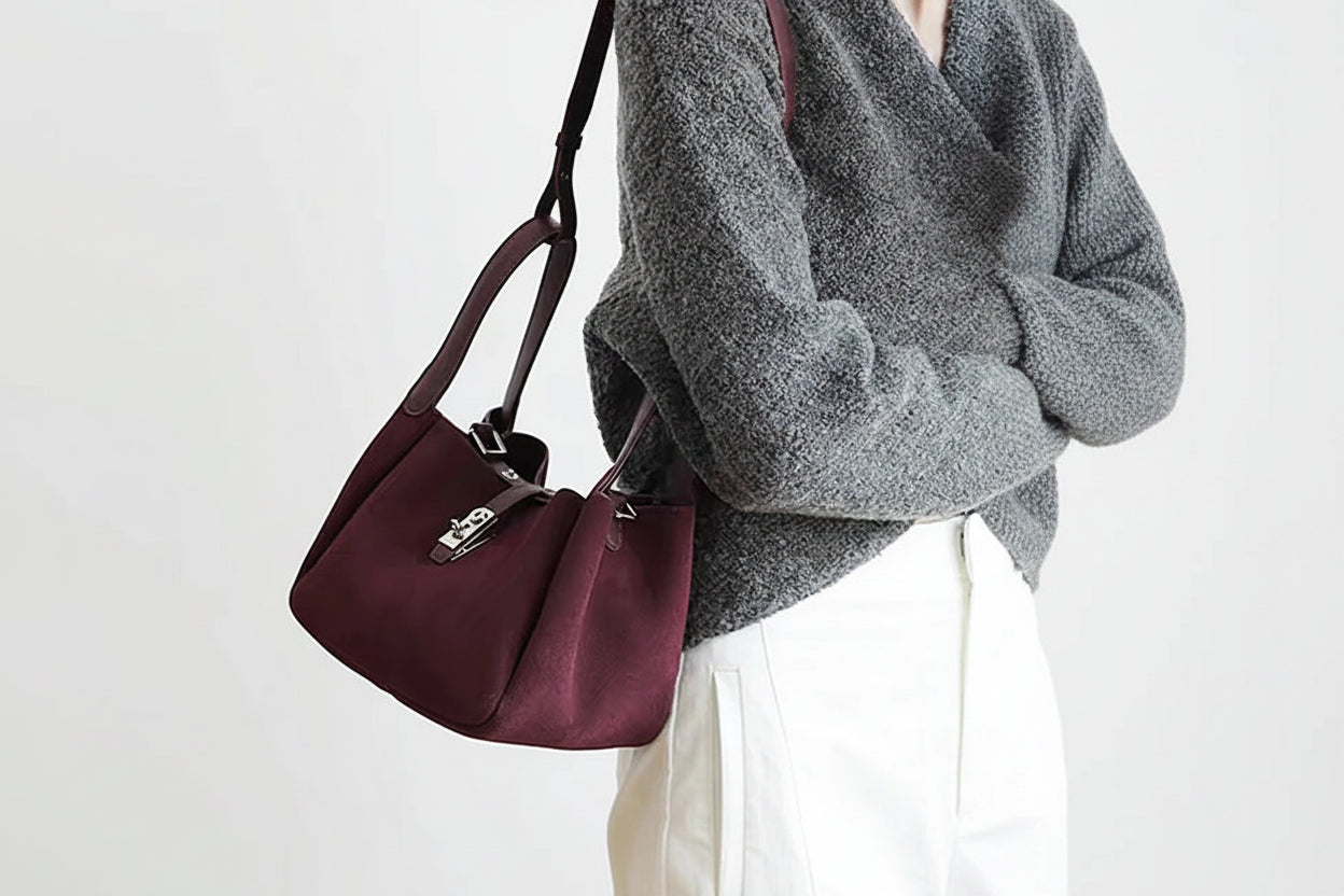 Luxury Suede Leather Hobo Bag Fashion Genuine Leather Vintage Bag
