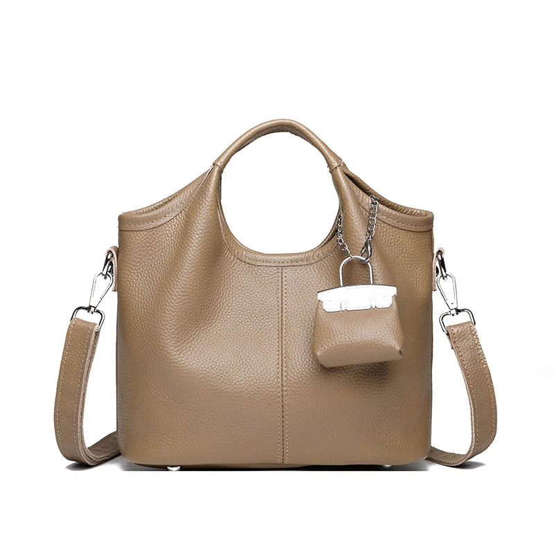 100% Cowhide Bag Casual Women Hobos Handbags Bucket Bags