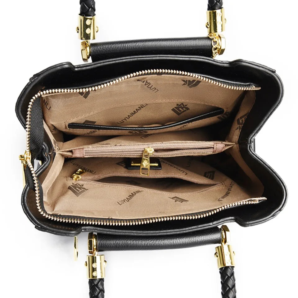 Woven Handle Elegant High Quality Leather Top-Handle Bag