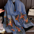 Elegant floral embroidered silk scarf for women stylish sunscreen beach shaw