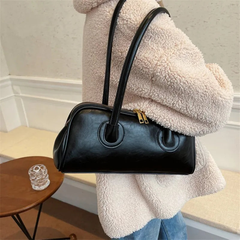 Classic Leather Handbag Retro Elegant Stylish Baguette Tote Bag