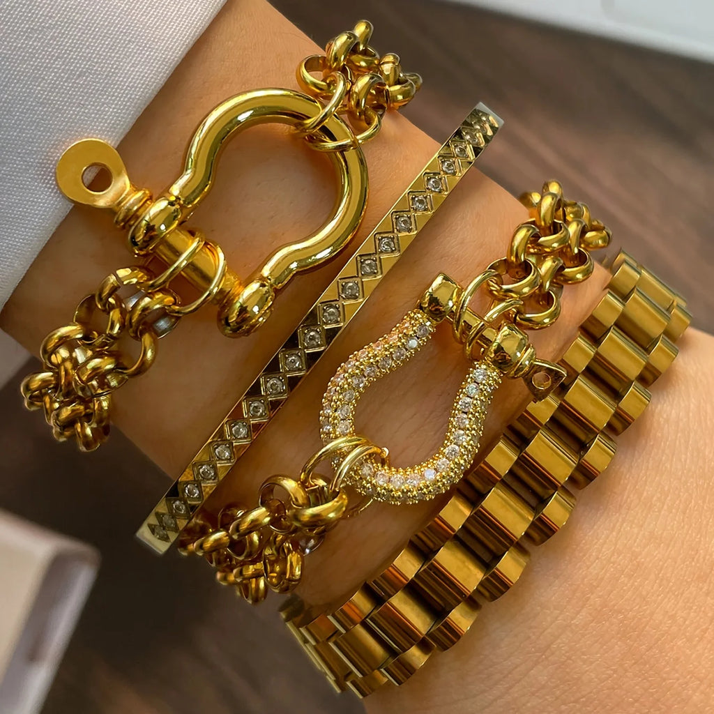 1PC Luxury Gold & Silver Horseshoe Chunky Chain Bracelets