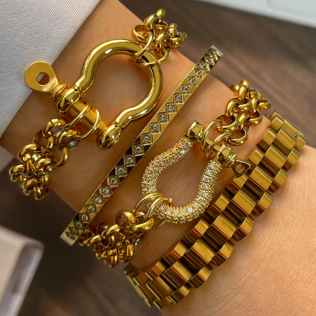 1PC Luxury Gold & Silver Horseshoe Chunky Chain Bracelets