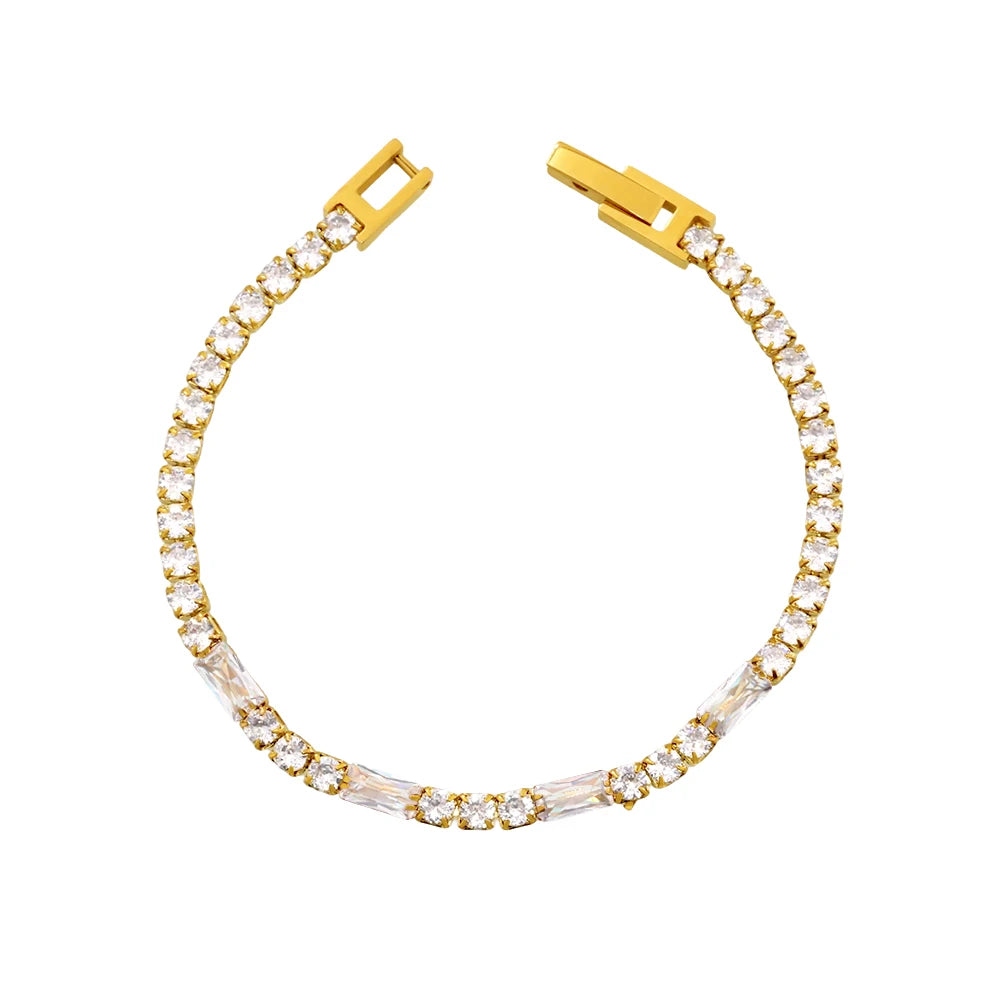 Cubic Zirconia Bracelet Stainless Steel 18k Gold Plated Bangle