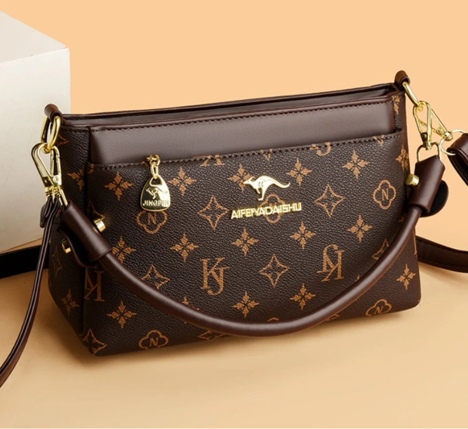 Patterned Leather Crossbody Bags for Women Luxury Design 3 Layers Purse Handbag