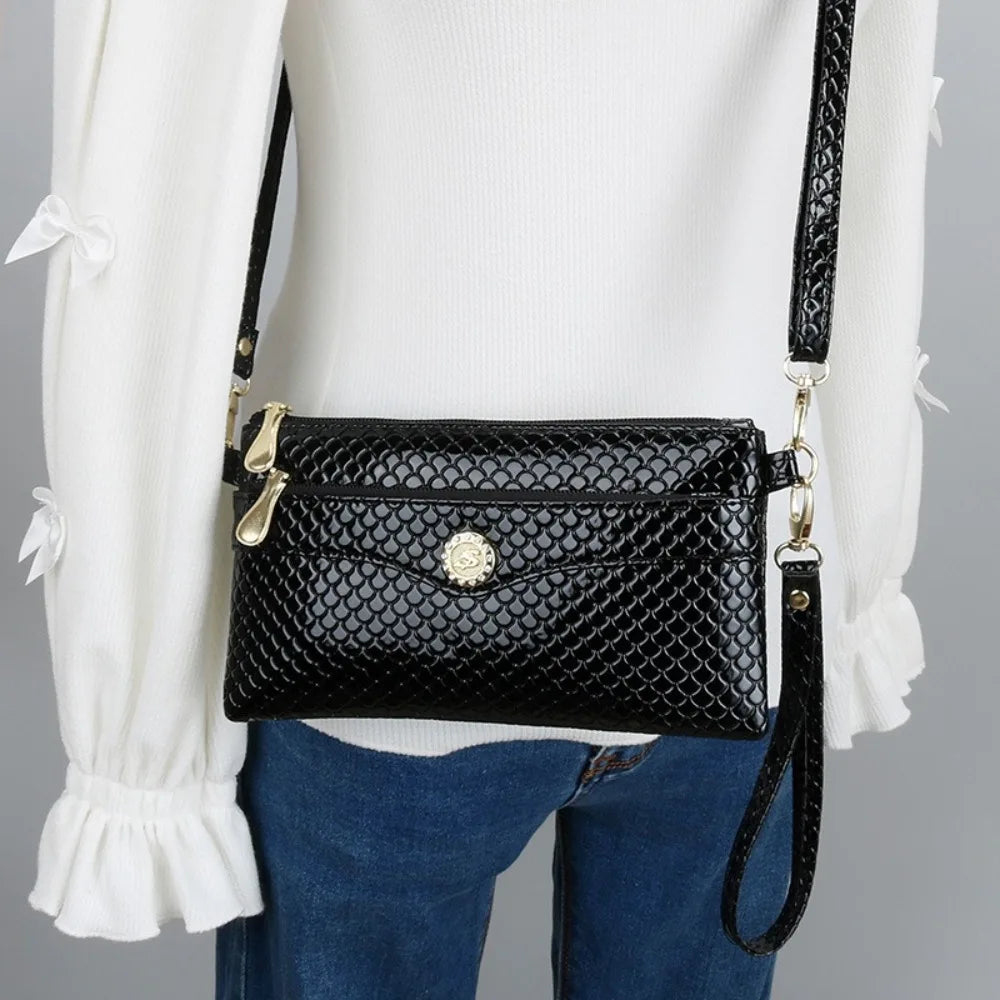 Multi-functional Phone Shoulder Bags PU Leather Crocodile Pattern Square Bag