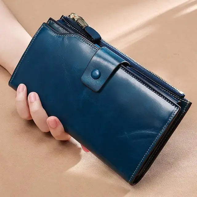 RFID Blocking 100% Genuine Leather Wallet Long Purse Design