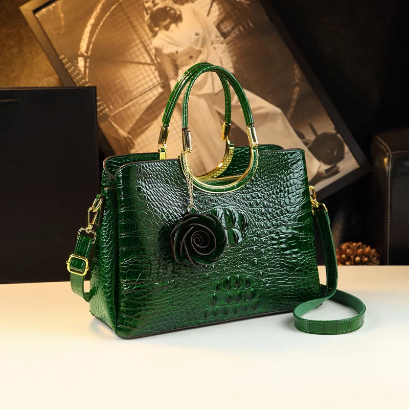 Genuine Leather Crocodile Pattern Messenger Bag
