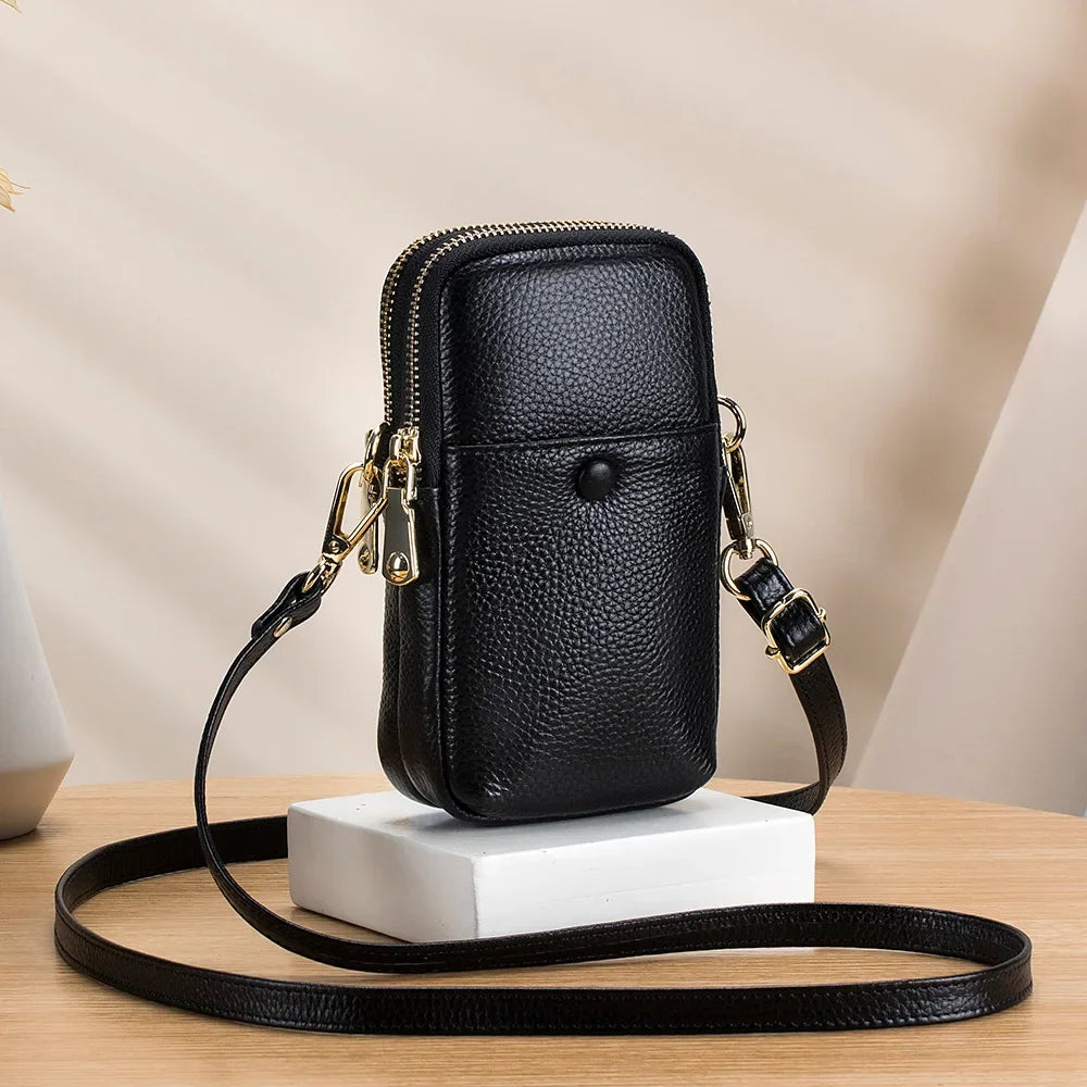 Mini Vertical Design Crossbody Female Bag Cow Leather Mobile Phone Bag Fashion