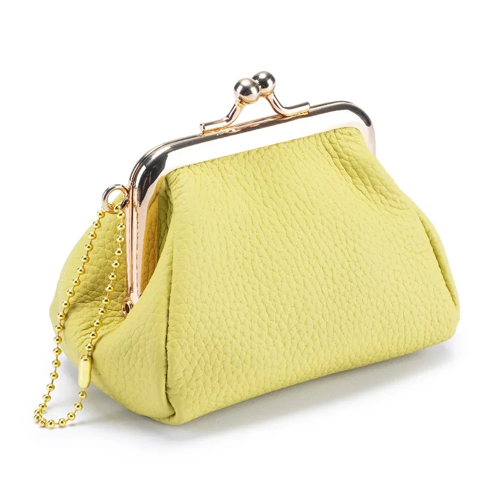 Genuine Leather Mini Vintage Coin Purses Kiss Lock Design