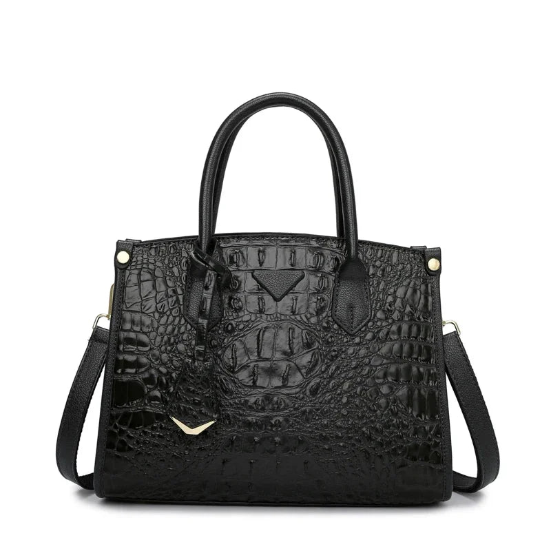 Large Top-Handle Bag Vintage Crocodile Design Shoulder Bag