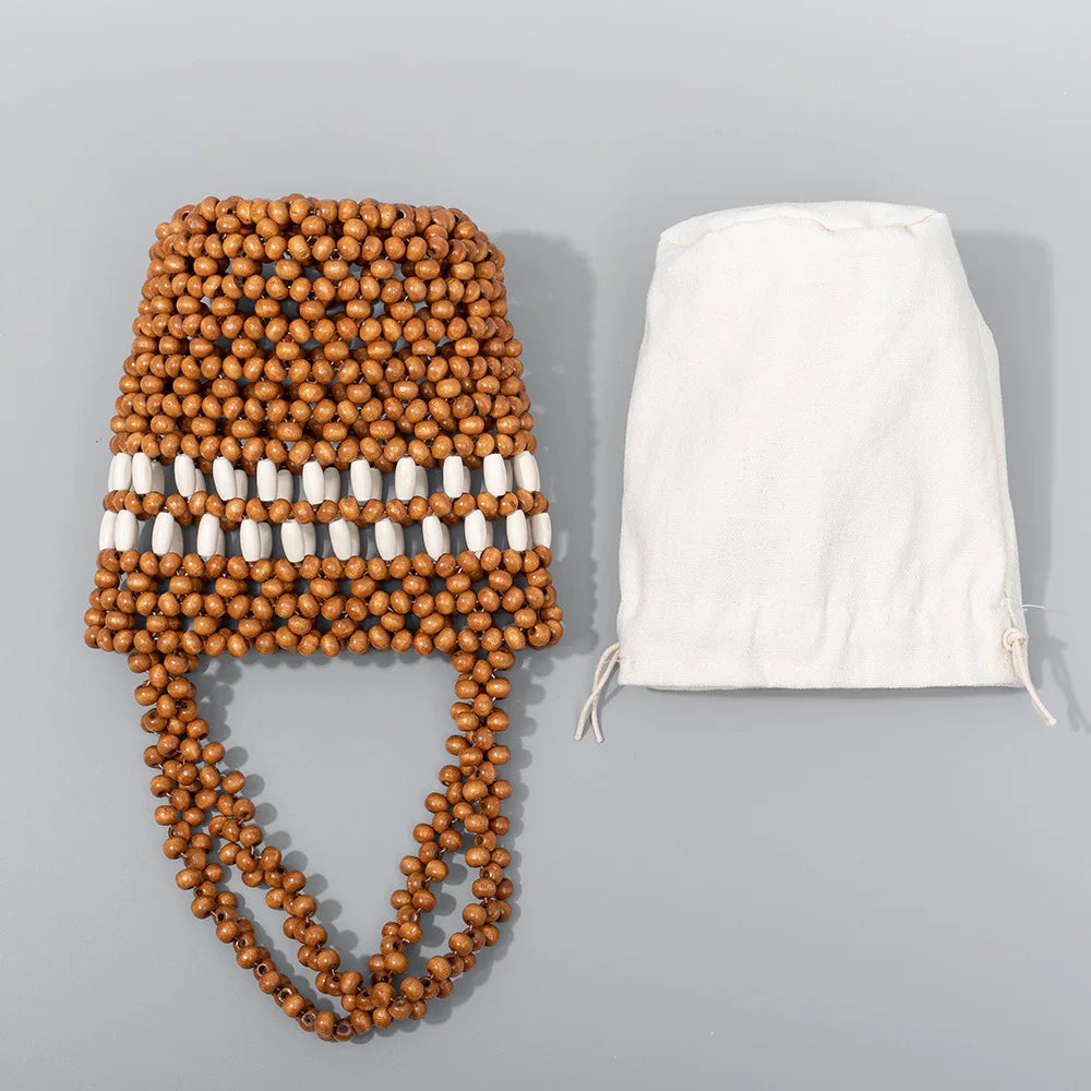 Wooden Bead Handbag Handmade Woven Bag Design