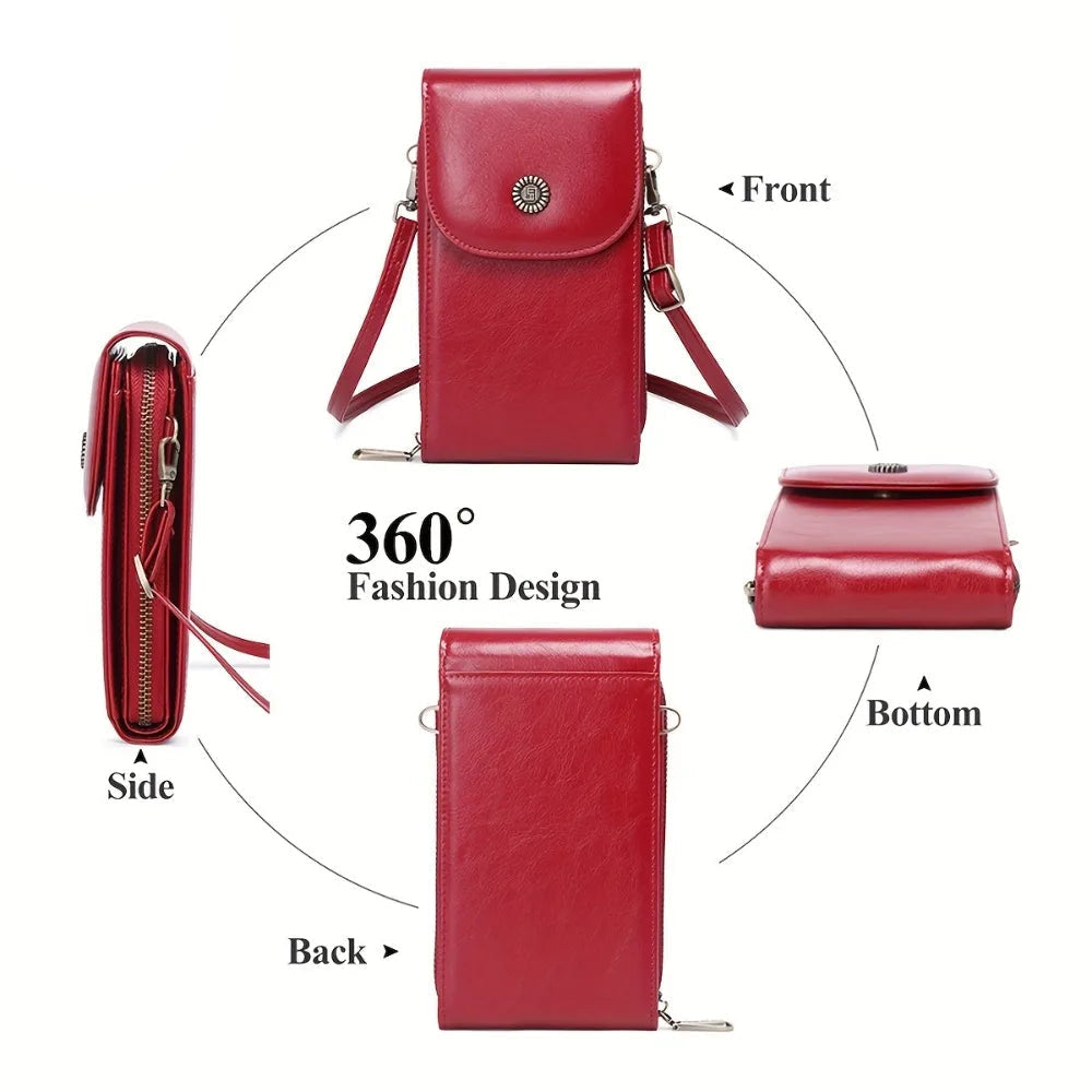 Crossbody Phone Wallet Soft Leather Wallets Vintage Cell Phone Purse Versatile