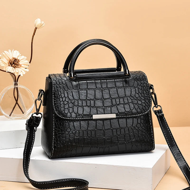 Leather Tote Bag For Women Classic Vintage Shoulder Handbag Alligator Pattern