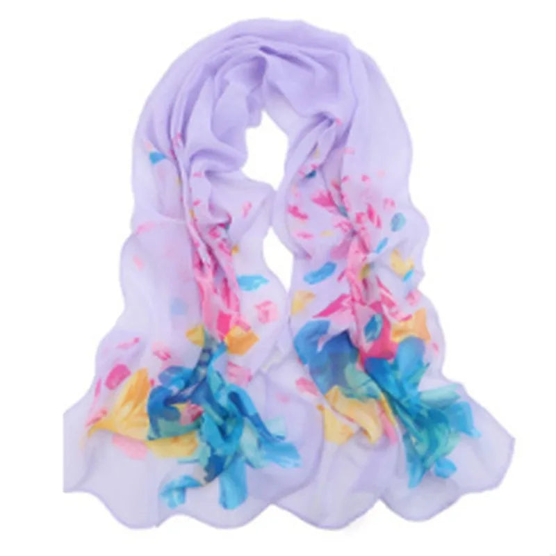 Chiffon Scarf Butterflies Branch Pattern Versatile Elegant