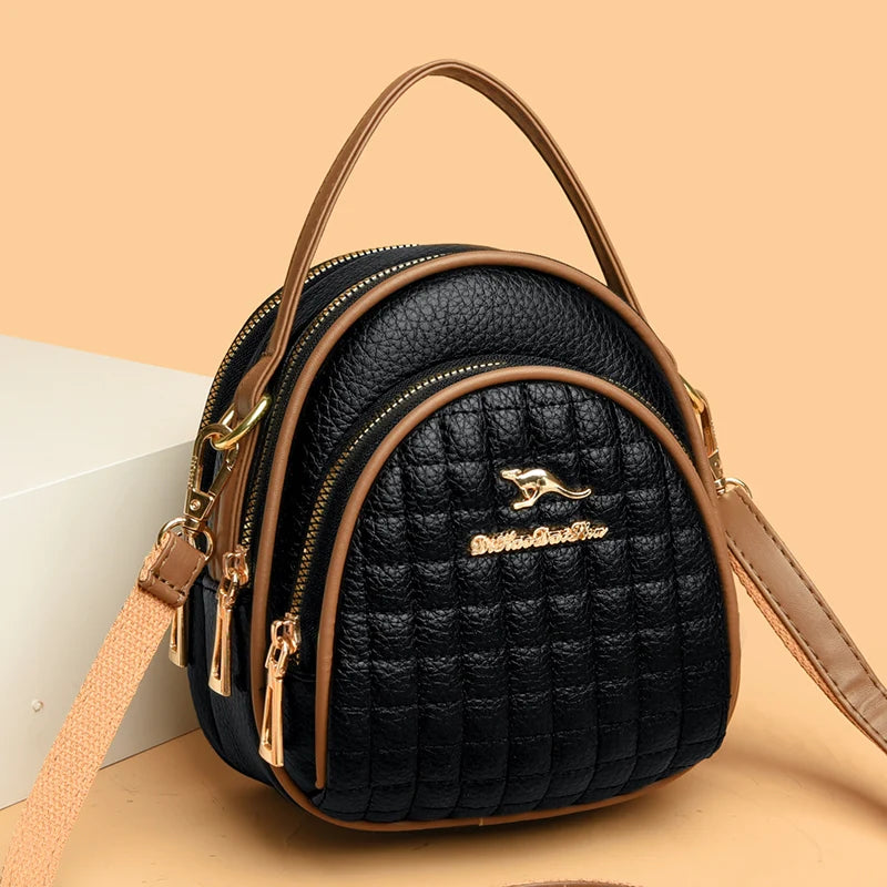 Casual Shoulder Messenger Bag Fashion Color Blocking Leather Multi Layer Bag
