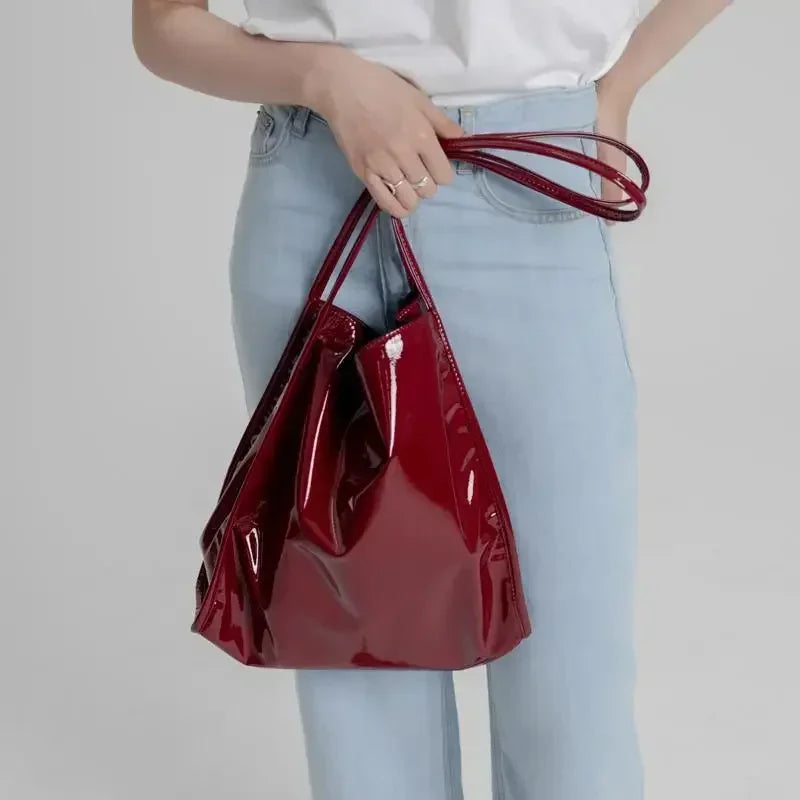 Fashion Patent Leather Women Shoulder Bags Vintage Female Casual Tote Handbags