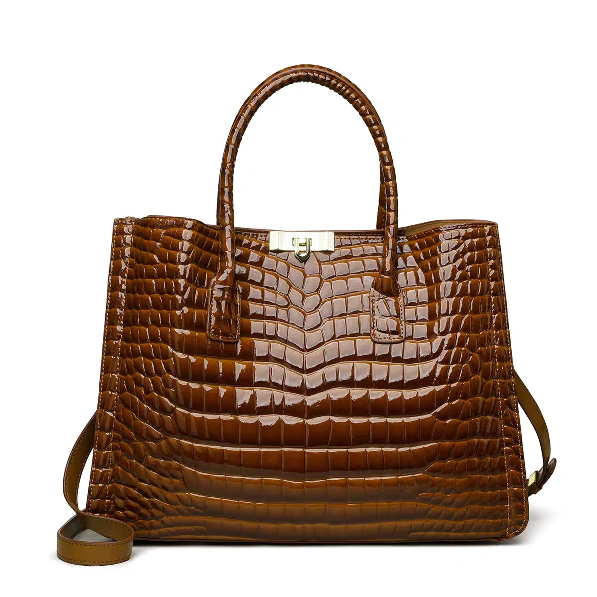 Luxury Crocodile Pattern Genuine Leather Tote Bag Large-Capacity